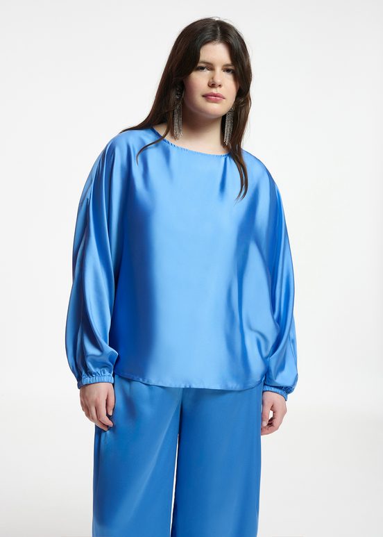 Blue batwing-sleeve top