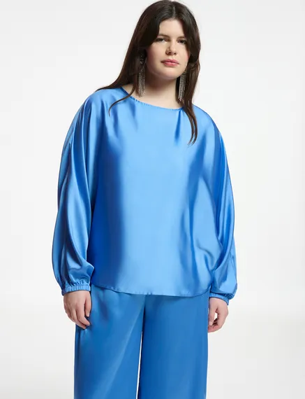 Blue batwing-sleeve top