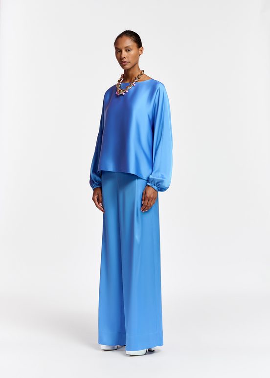 Blue batwing-sleeve top