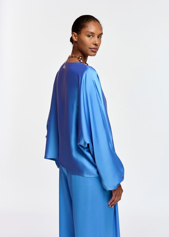 Blue batwing-sleeve top