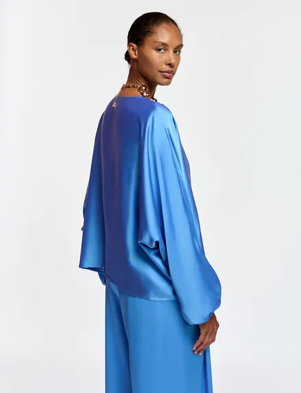 Blue batwing-sleeve top