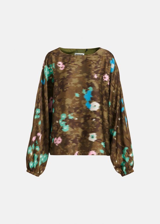 Khaki batwing-sleeve top with floral print