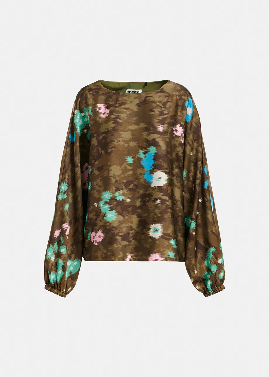 Khaki batwing-sleeve top with floral print