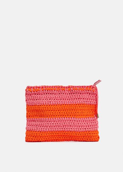 Vintage pink and orange crochet-knitted pouch