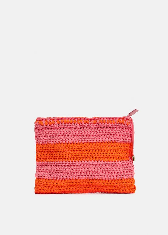 Vintage pink and orange crochet-knitted pouch