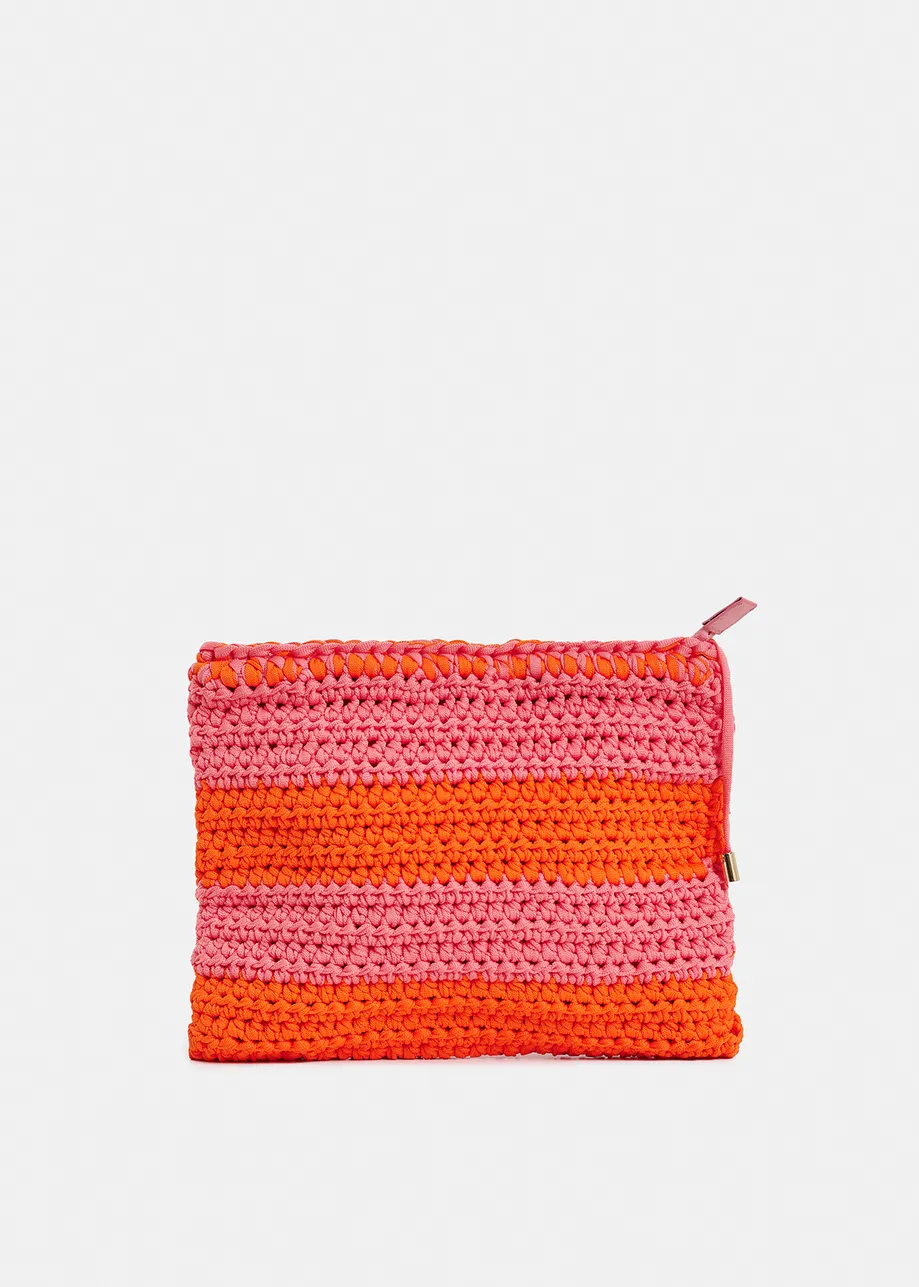 Vintage pink and orange crochet-knitted pouch