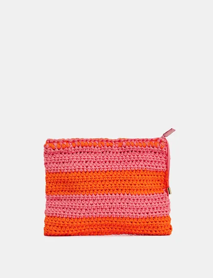 Pochette tricotée au crochet vieux rose et orange