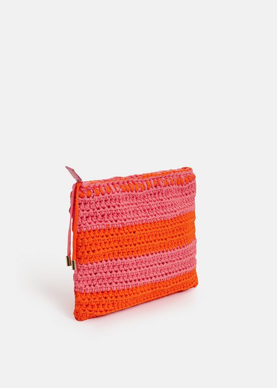 Vintage pink and orange crochet-knitted pouch