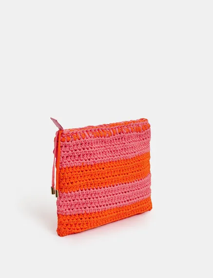 Vintage pink and orange crochet-knitted pouch