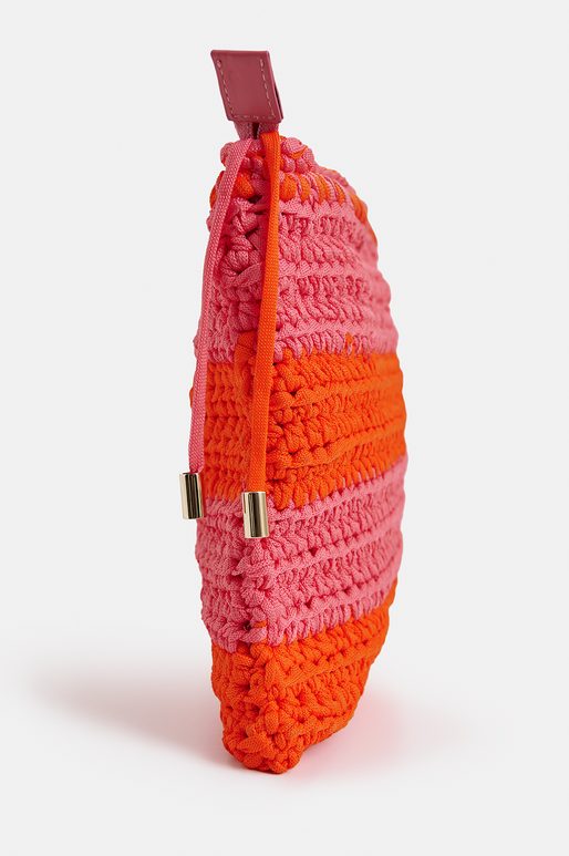 Vintage pink and orange crochet-knitted pouch