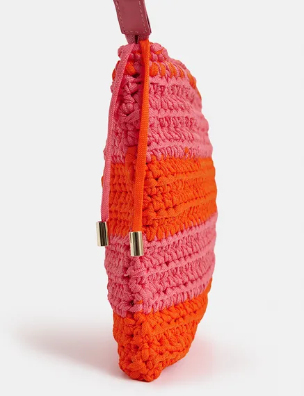 Vintage pink and orange crochet-knitted pouch