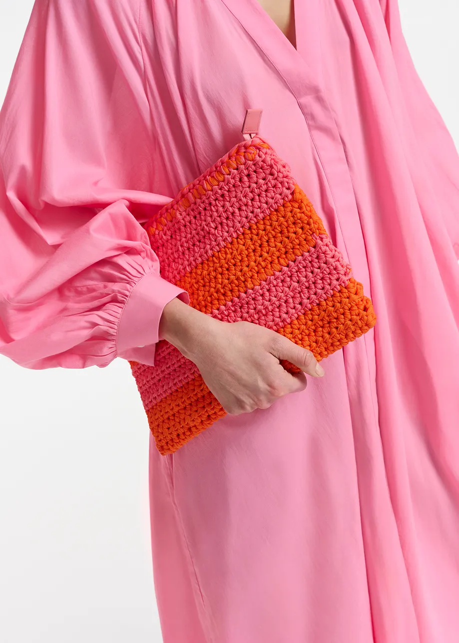 Vintage pink and orange crochet-knitted pouch