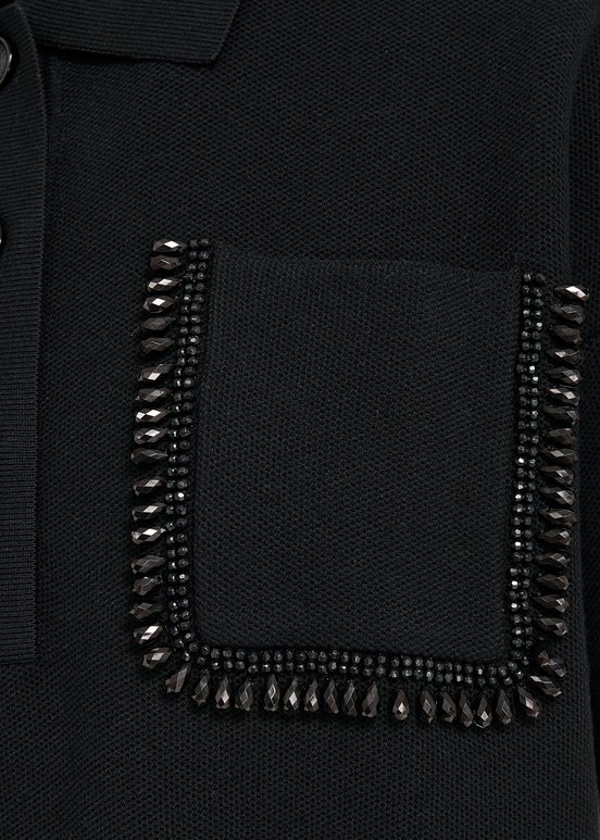 Black polo top with beaded embroidery