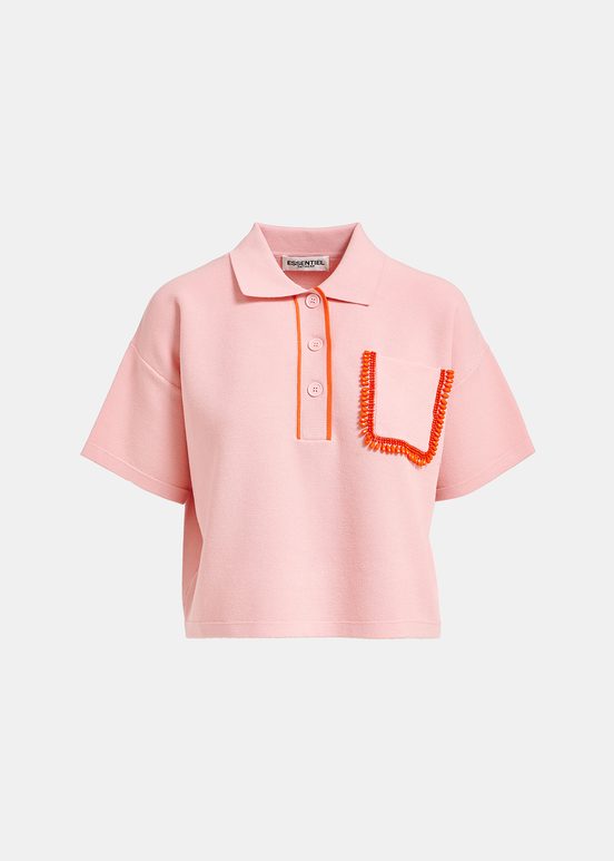 Light pink polo top with beaded embroidery