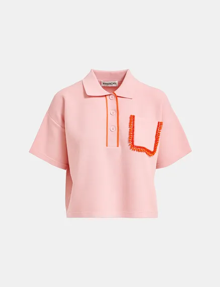 Light pink polo top with beaded embroidery