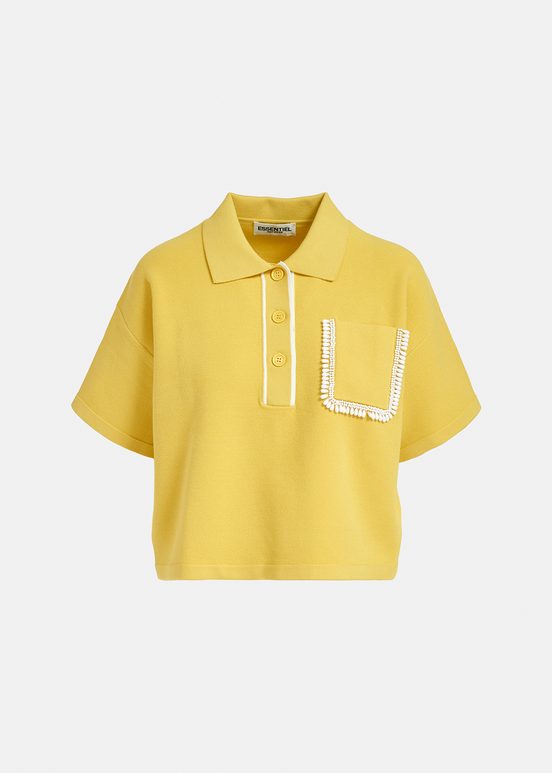 Yellow polo top with beaded embroidery