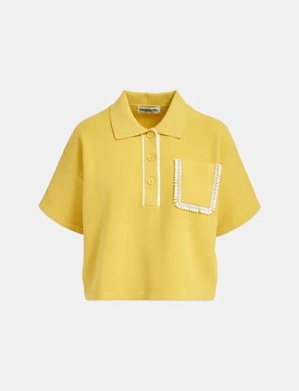 Yellow polo top with beaded embroidery