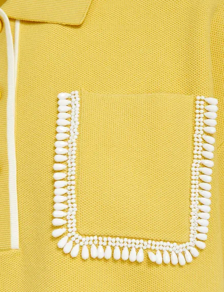 Yellow polo top with beaded embroidery