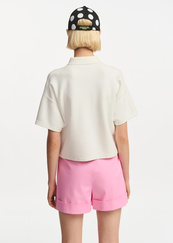 Off-white polo top with beaded embroidery