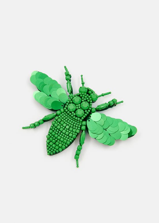 Green bee-shaped rhinestone brooch