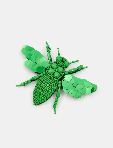 Green bee-shaped rhinestone brooch