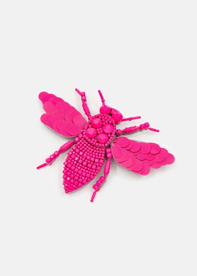 Neon pink bee-shaped rhinestone brooch