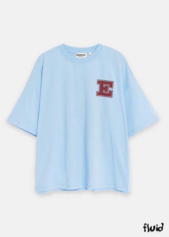 Blue organic cotton T-shirt with 'E' print