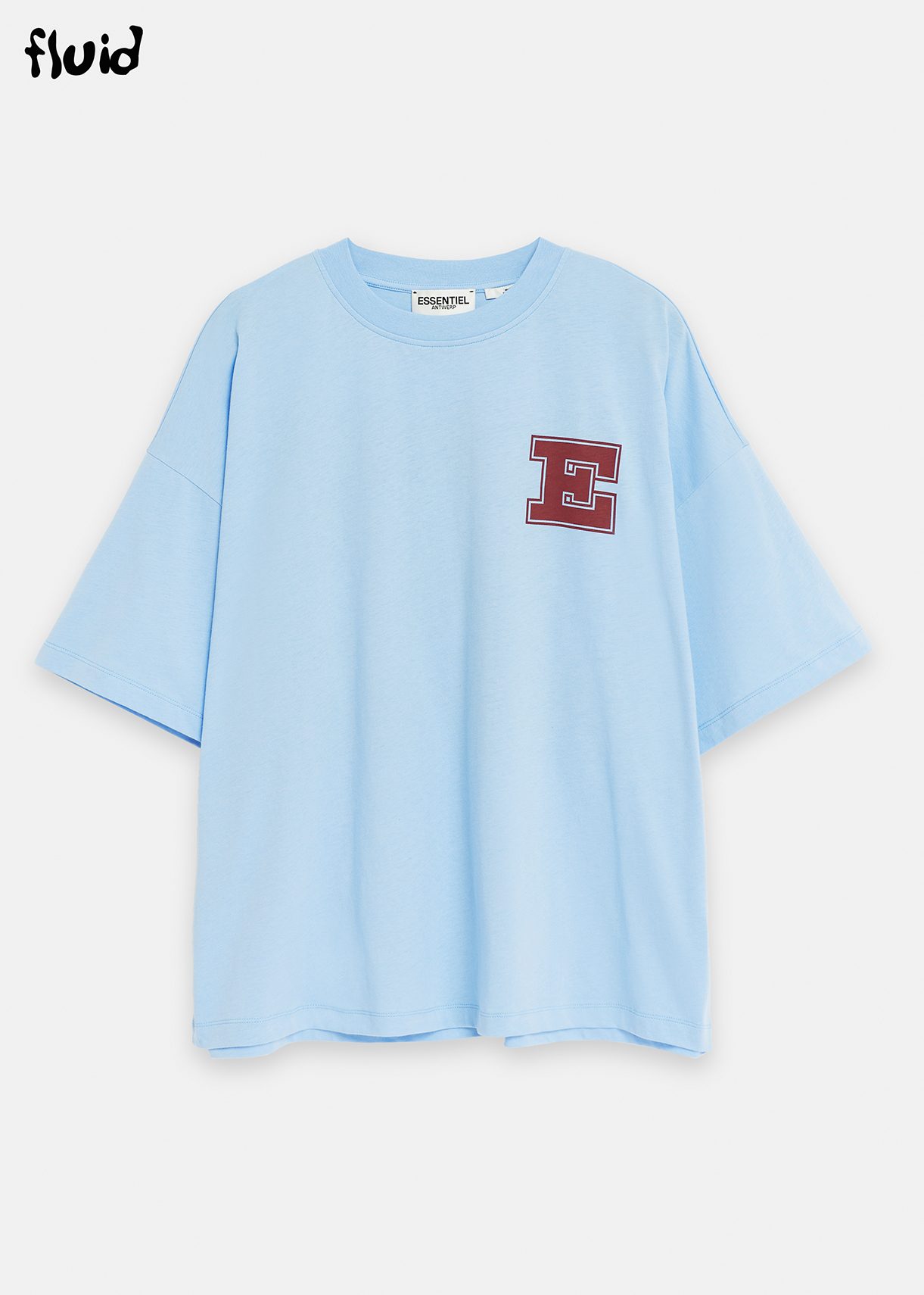 Blue organic cotton T-shirt with 'E' print