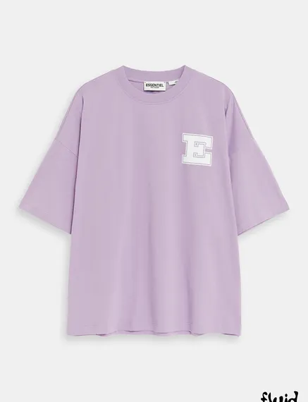 Lilac organic cotton T-shirt with 'E' print