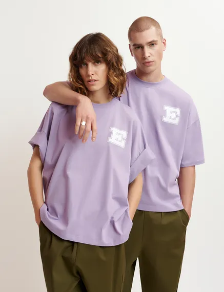 Lilac organic cotton T-shirt with 'E' print