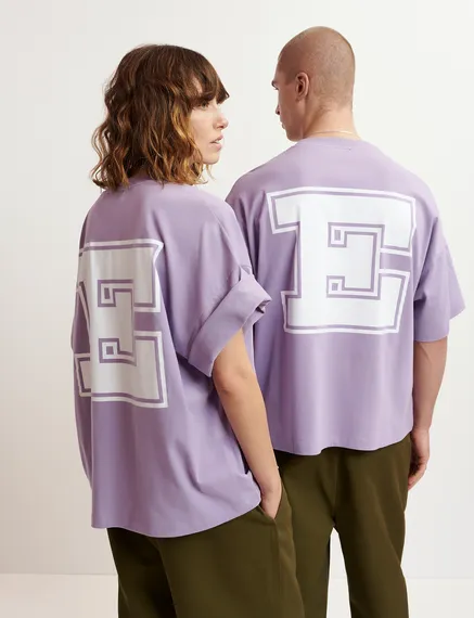 Lilac organic cotton T-shirt with 'E' print