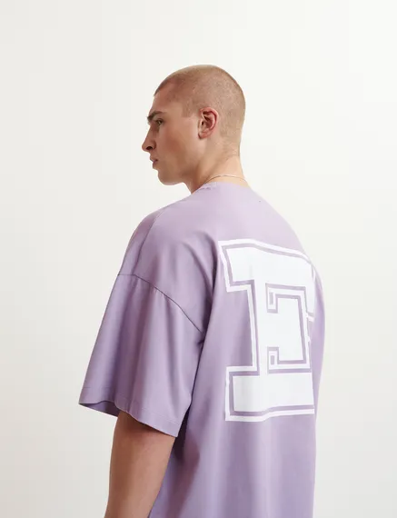 Lilac organic cotton T-shirt with 'E' print