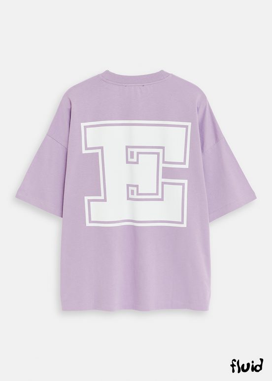 Lilac organic cotton T-shirt with 'E' print