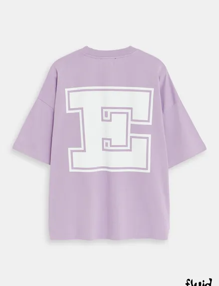 Lilac organic cotton T-shirt with 'E' print