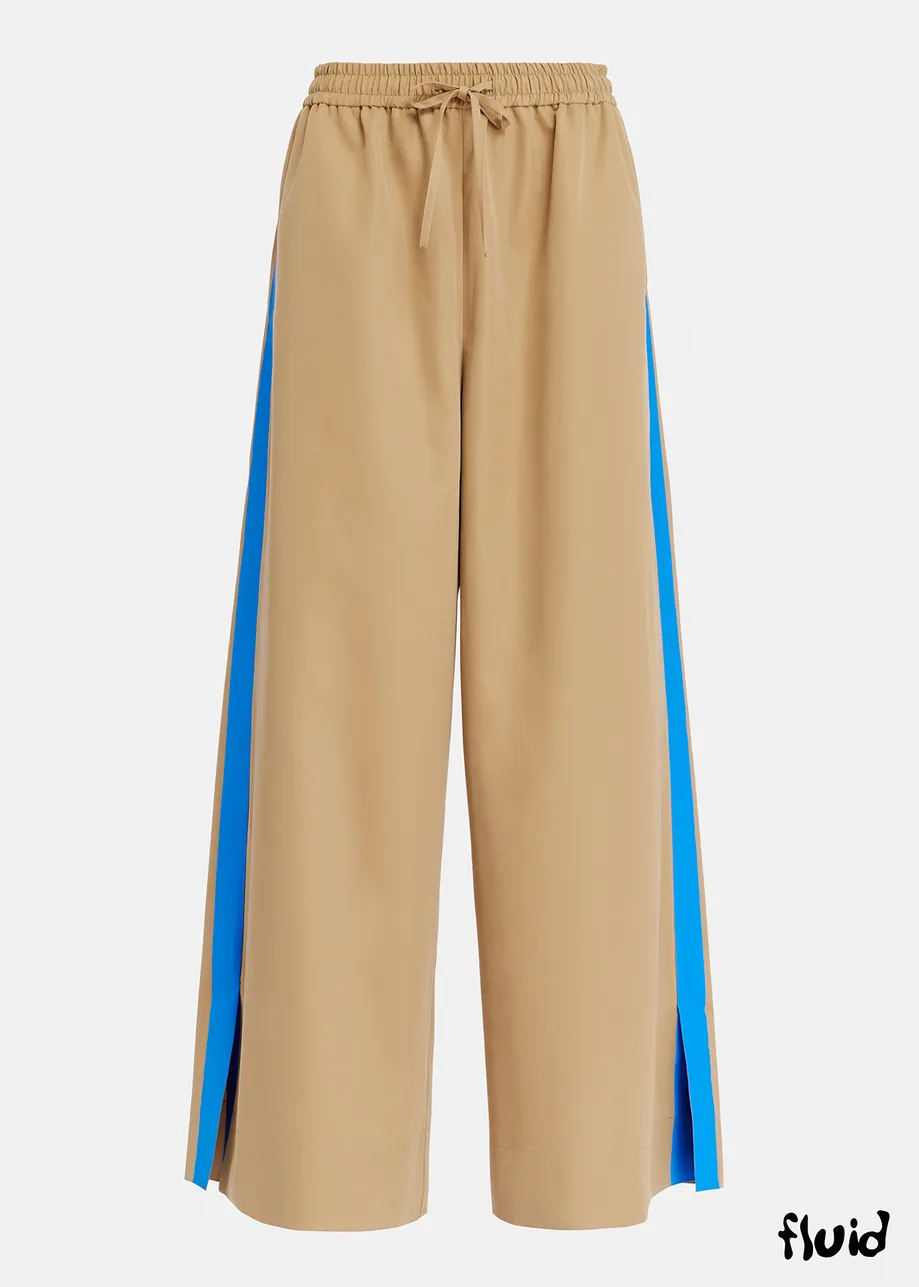 Beige wide-leg pants with blue stripes