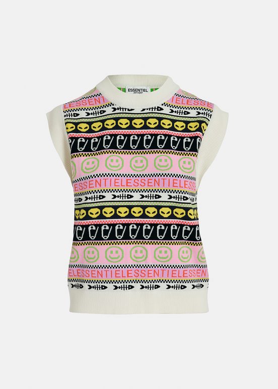 Multicolor jacquard-knitted sleeveless top