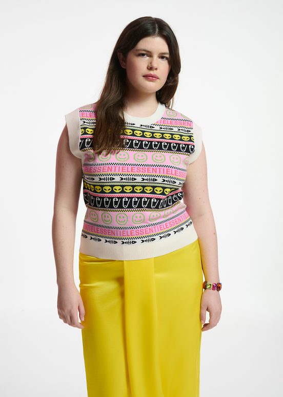 Multicolor jacquard-knitted sleeveless top