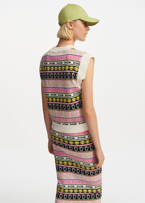 Multicolor jacquard-knitted sleeveless top