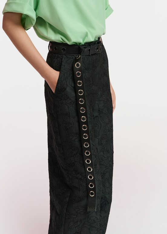 Black faux leather eyelet-embellished belt