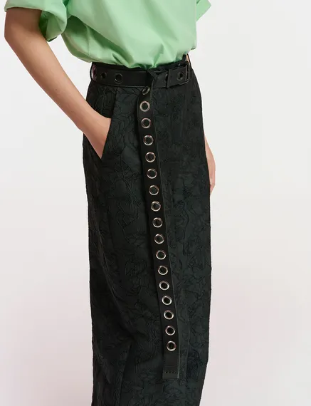 Black faux leather eyelet-embellished belt