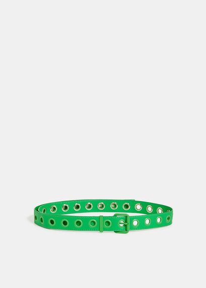 Groene riem van faux leer met ringetjes