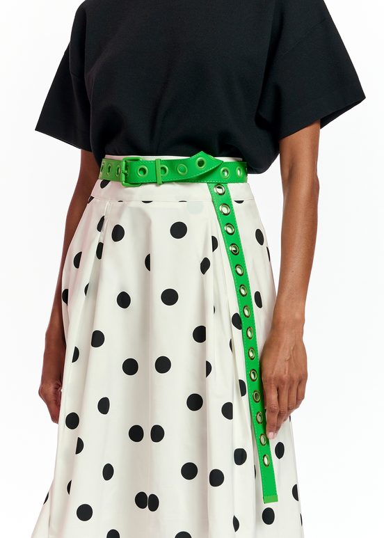 Green faux leather eyelet-embellished belt