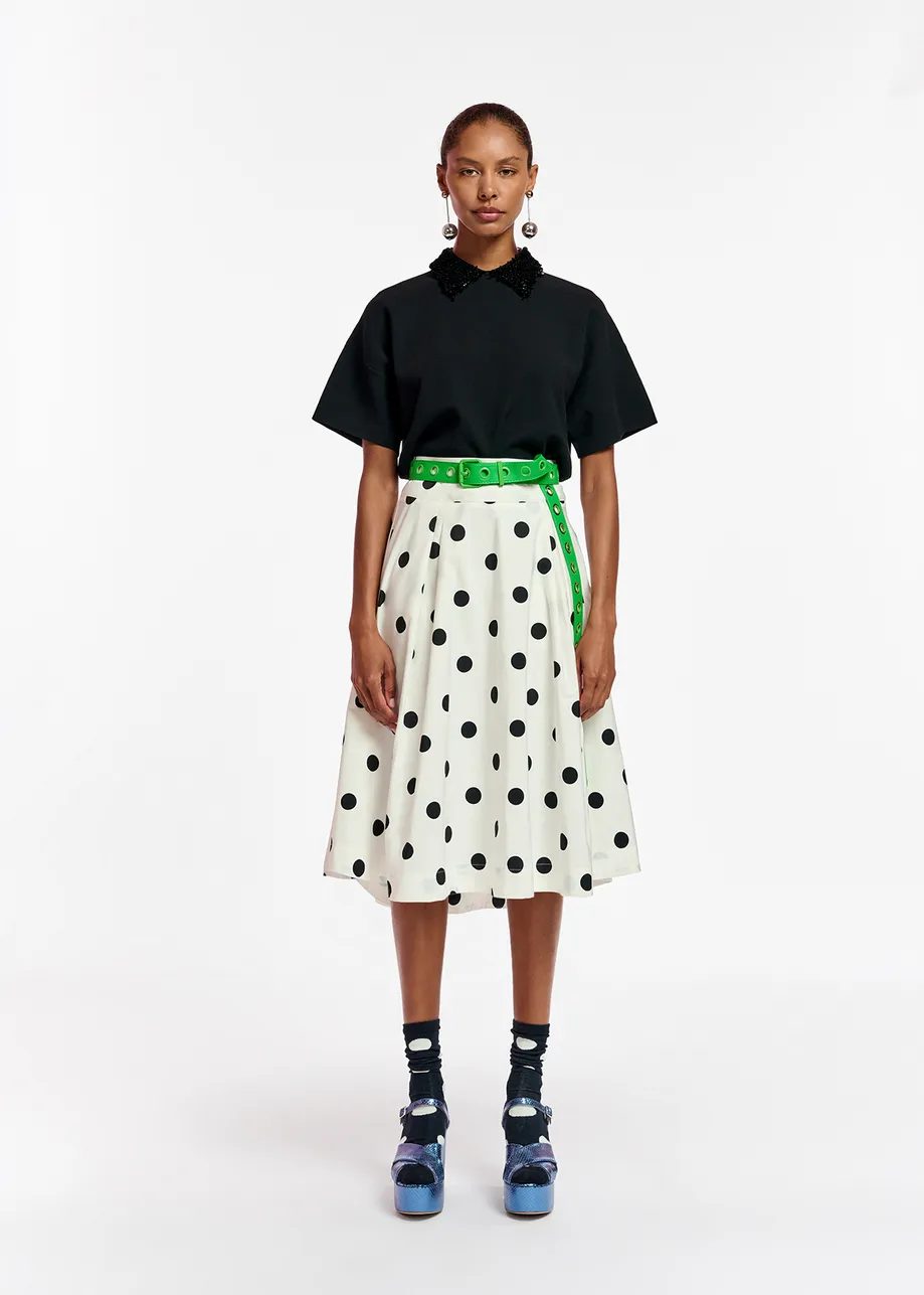 Green faux leather eyelet-embellished belt