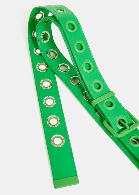 Green faux leather eyelet-embellished belt