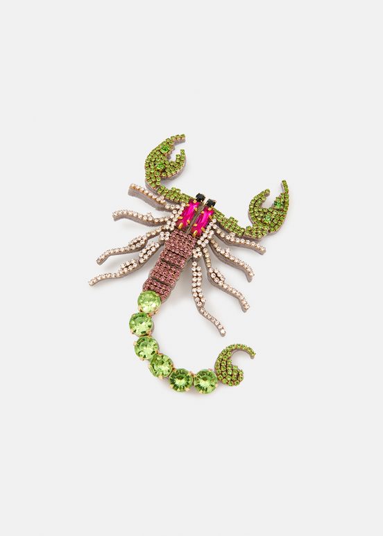 Broche scorpion en strass verte, rose et blanche