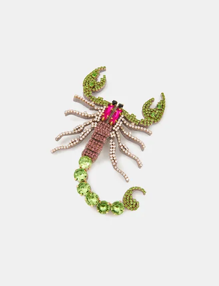 Broche scorpion en strass verte, rose et blanche