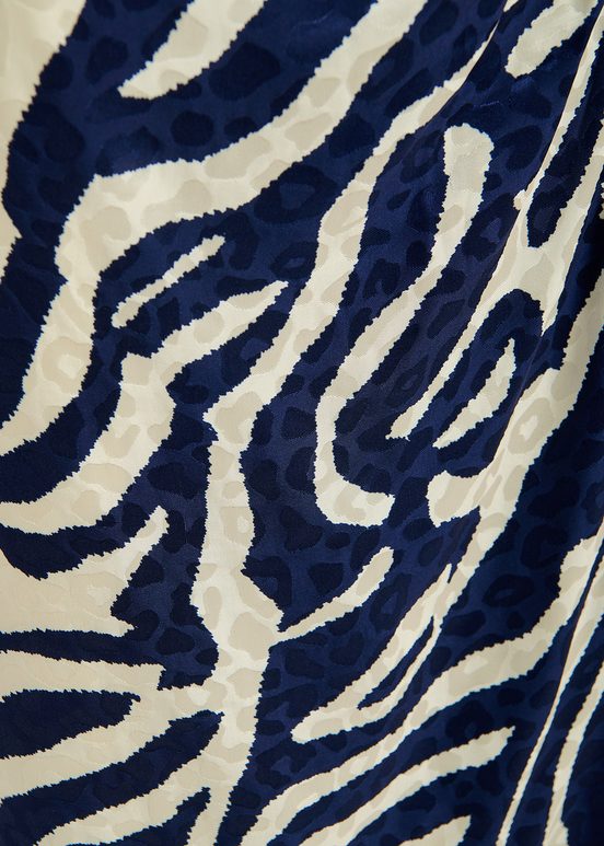 Navy blue and off-white zebra-print midi wrap skirt