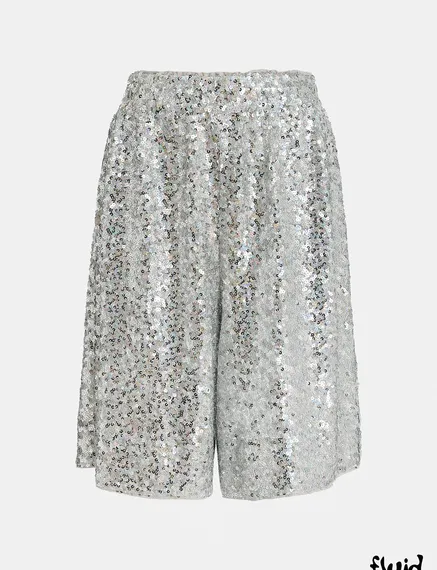 Silver sequin-embellished shorts