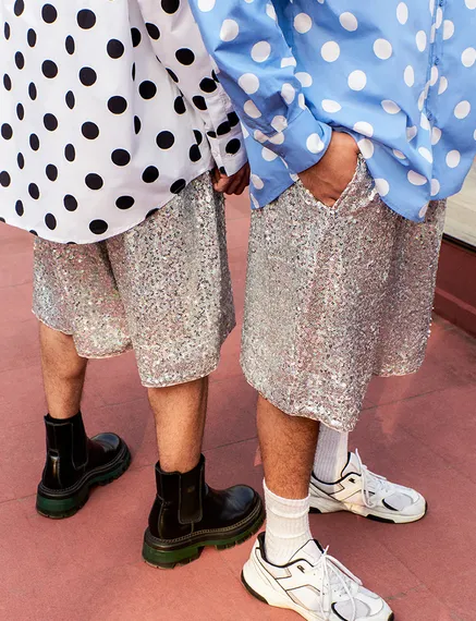 Silver sequin-embellished shorts