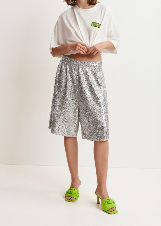 Silver sequin-embellished shorts